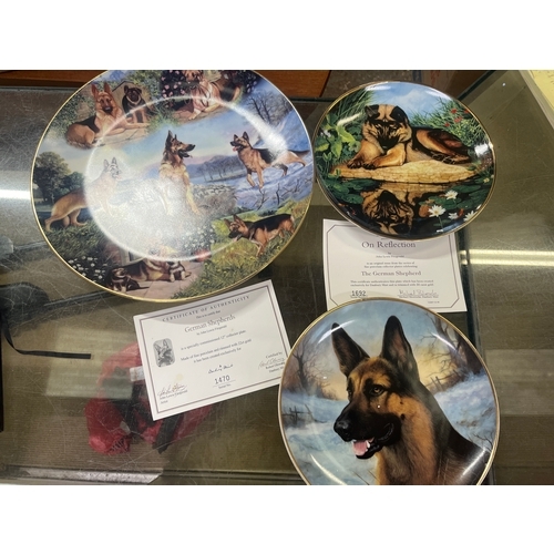 3 Danbury Mint German Shepherd Plates, 2 x 8” and 1 12”, very collectible