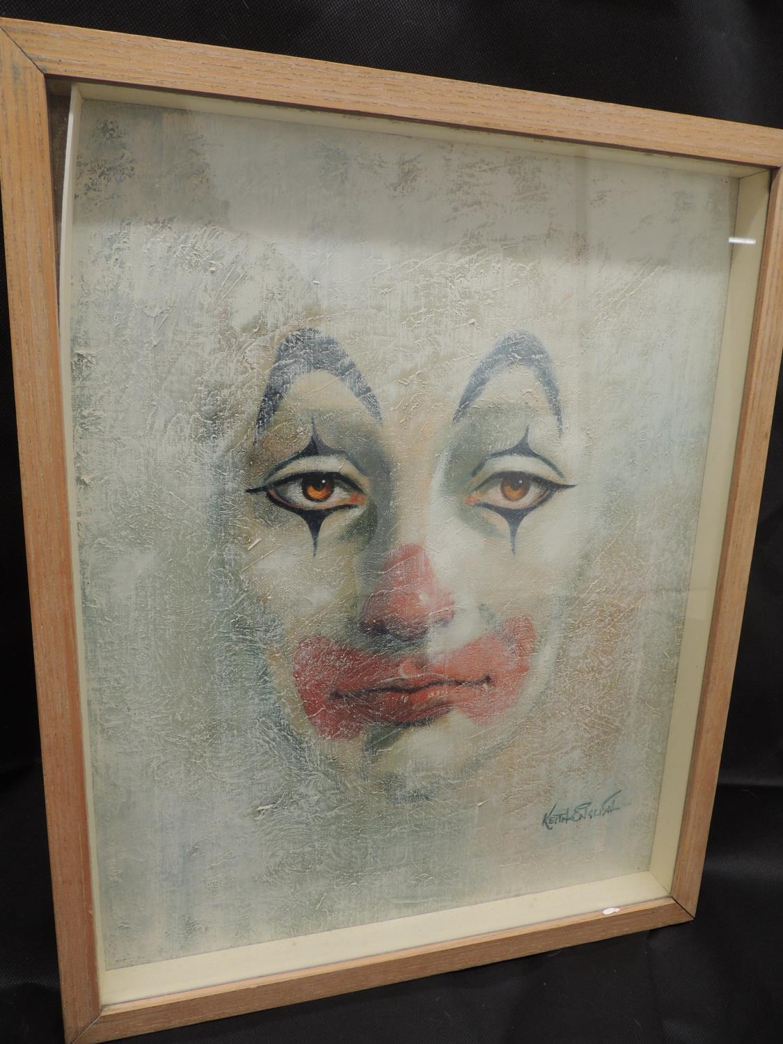 Keith English British (b.1966) oil on canvas clown's face in cream 50 ...