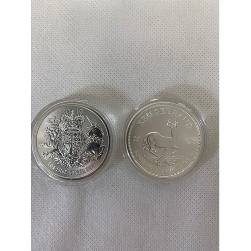 18 - 2 x 1 ounce silver coins including 2020 krugerrand