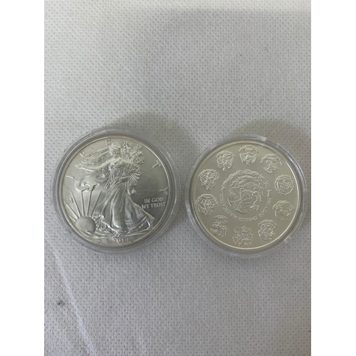 21 - 2x 1 ounce silver coins USA and Mexico