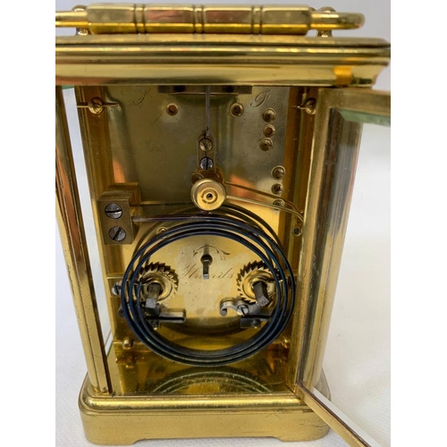 40b - A French Antique striking carriage clock 13 cm high