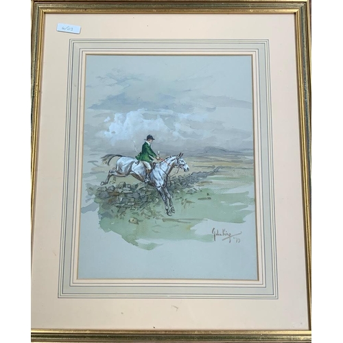 51 - A pair of watercolours by John King, hunting scene across the Moors. Framed and glazed 
 
 
 
 Frame... 