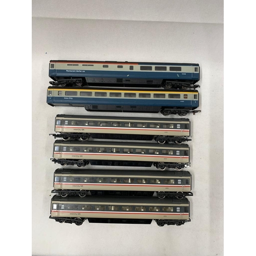 328 - 00 gauge plastic. 2 x BR Blue K125 MK restaurant 1st class carriages and 4 x Hornby Rake MK3 carriag... 