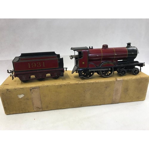 411 - Basset Lowke 0 Gauge clockwork 4-4-0 loco, 3 controls & tender, maroon livery 1931 
 Condition 1 
 5... 