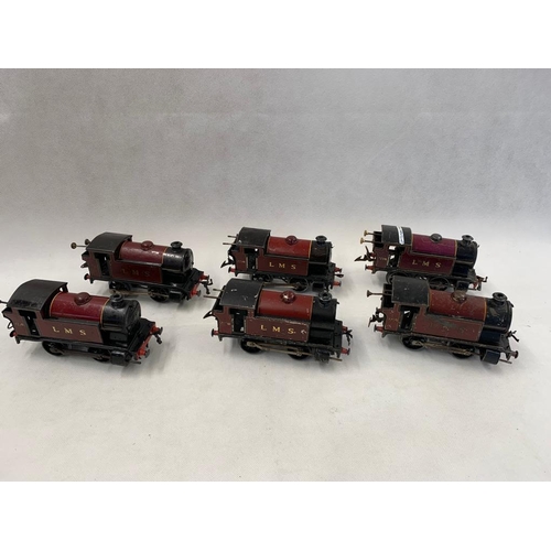 479 - 6 Hornby 0 Gauge clockwork tank engines. 0-4-0 no 2270 in various shades for LMS railway, playworn 
... 