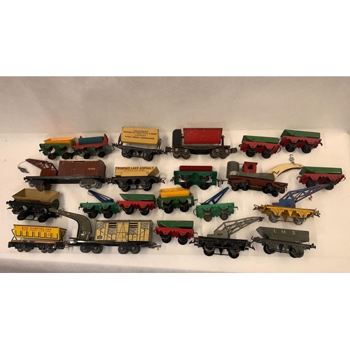 135 - Various 0 Gauge goods tipping trucks and cranes, 22 in total, varied condition 
 Condition 4-5 
 878