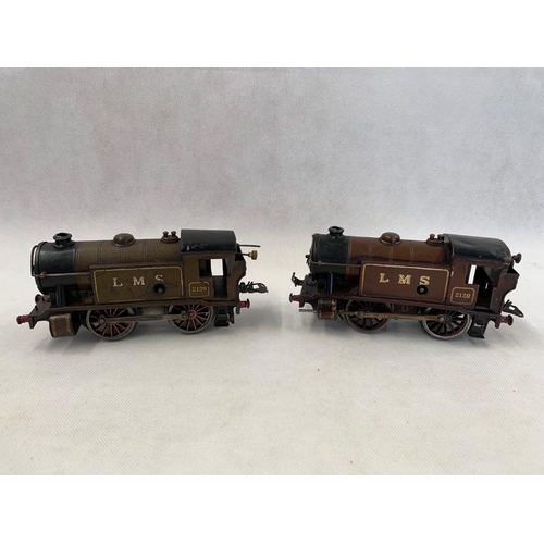 465 - 2 x 1930s Hornby 0 Gauge clockwork No. 1 special tank engines 0-4-0 no. 2120, Brown for LMS brown, p... 