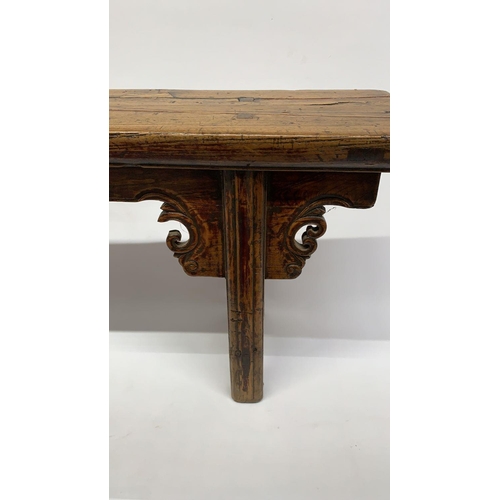 180 - A beautiful Chinese antique elm bench, 152cm long and 50cm high, 18cm wide