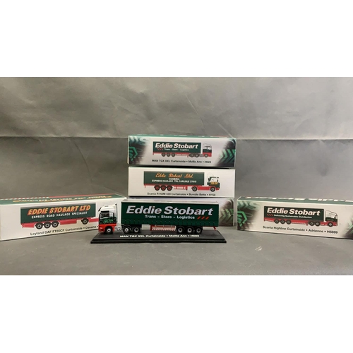 38 - 5 Eddie Stobart curtainside trucks, boxed, mint condition  
 scale 1:76, die cast metal  
   
 
 Ley... 