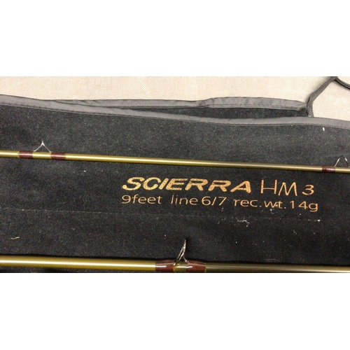 89 - Scierra Fly Rod, HM 3 carbon 3 piece 9 foot for line weight 6--7, good very lightly fished condition