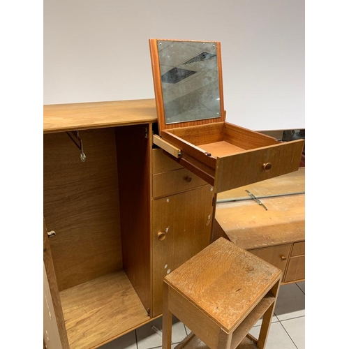 261 - Mid century Meredew Furniture side table, dressing table and gents wardrobe