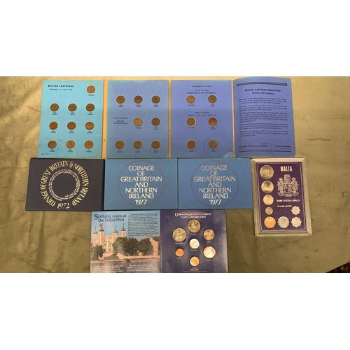 60 - A collection of 6 sets of coins , British farthings 1937-1956,coinage of GB & Northern Ireland 1... 