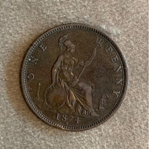 82 - A Heaton mint 1874 bun head penny