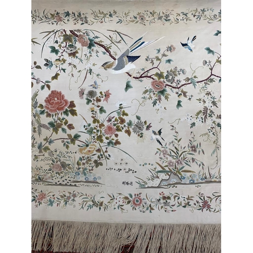 140 - An extraordinary and beautiful hand-made antique oriental silk embroidered wall hanging, depicting s... 