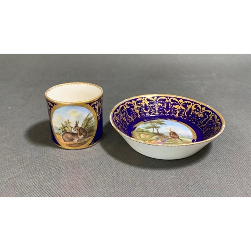 146 - Sevres cup and bowl with country scene decoration, possibly 1784