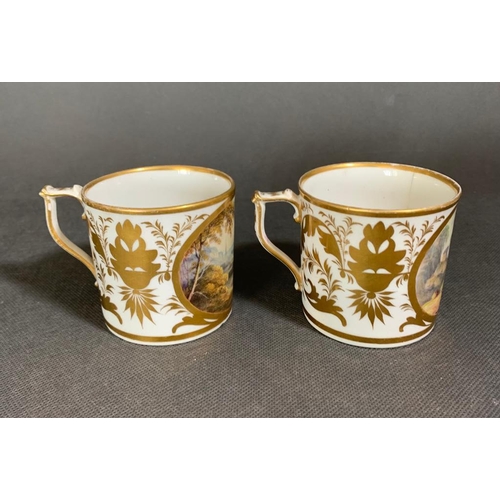 150 - 2 Royal Crown Derby cups in white and gold with painted scene of the River Ribble