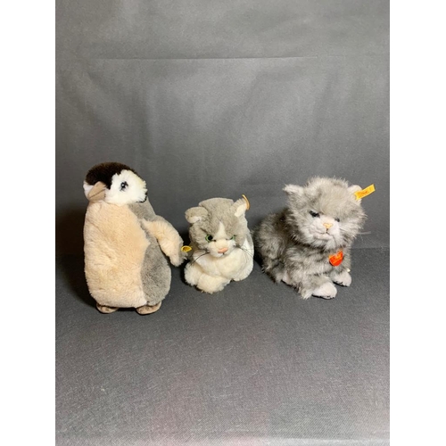 17 - 2 Steiff kittens along with a Steiff penguin