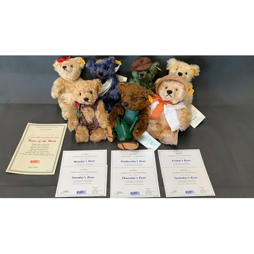 2 - 7 Steiff Bears of the days of the week with certificates of authenticity apart from Sundays' bear