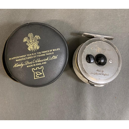 67 - Hardy Viscount 130 MK2 fly fishing reel in black Hardy leatherette case. Reel has been well fished s... 