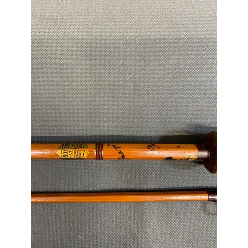 82 - JS Sharpe - The JS Sharpe Spinner. 2 piece split cane fishing rod in mob, fair condition but a good ... 