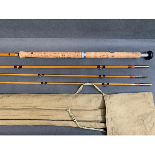 97 - CB Vaughan (Made for) 3 piece split cane (Sharpes Impregnated?) 12'6'' Salmon fishing Rod with spare... 