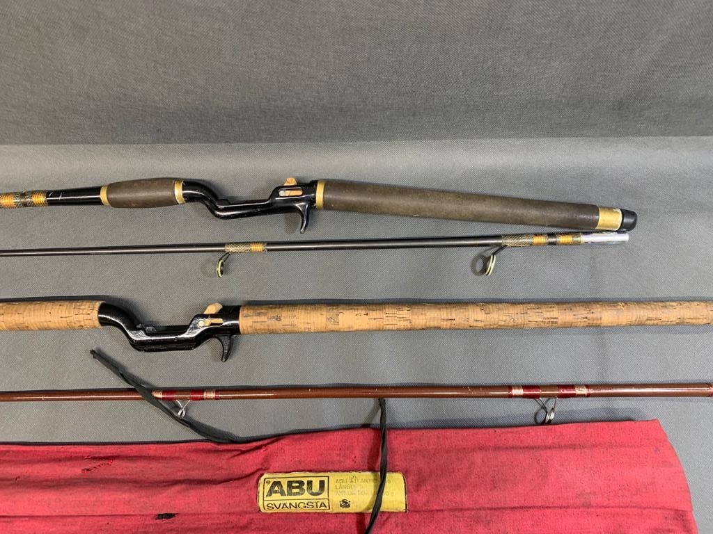 Two vintage Abu Atlantic Zoom casting fishing rods, A 460 9 foot 2 piece  for 10 to 60 gm cast weight