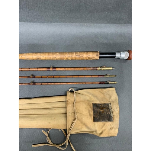 120 - Hardy ''The Gold Medal Rod'' with steel centre 3 piece 11 foot with spare top (1'' short), No. E2285... 