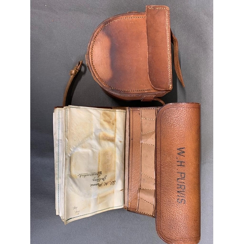 136 - Fly Wallet by PD Mallock of Perth in pigskin for WH Purvis, plus leather reel case for 4'' reel, som... 