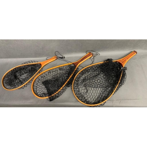 152 - Trout nets set of 3, Tennis Racket style in graduated sizes, no damages, legal nets, good cond.