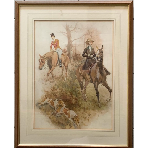 159 - A large watercolour of hunting scene by Gilbert Scot Wright : British 1880-1958 framed and glazed, f... 