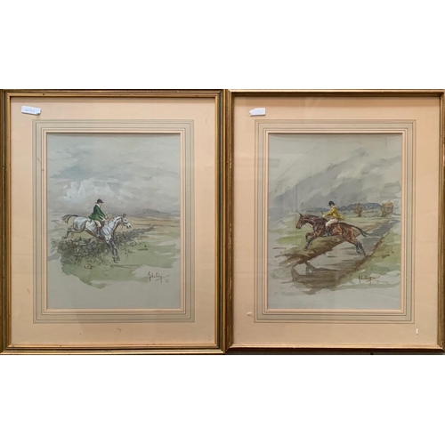 160 - A pair of watercolours of hunting scene possibly on Dartmoor by John king : British 1929 - 2014 fram... 