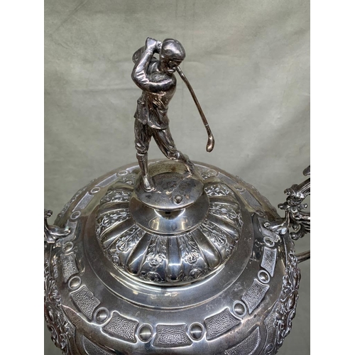 195 - An exceptional antique golfing trophy.  
  
 The Trophy made by Mappin and Webb is sold silver and w... 