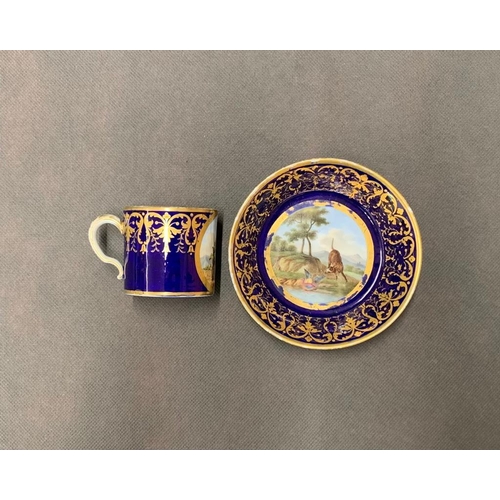 226 - Sevres cup and bowl with country scene decoration, possibly 1784