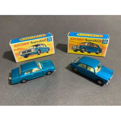 239 - 2 matchbox cars, a new 64 MG 1100 and a new 25 Ford cortina