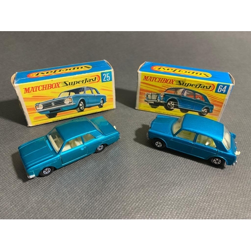 239 - 2 matchbox cars, a new 64 MG 1100 and a new 25 Ford cortina