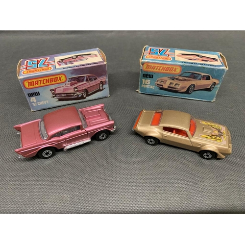 243 - 2 x matchbox cars, new 16 Pontiac and new 4 57 Chevy