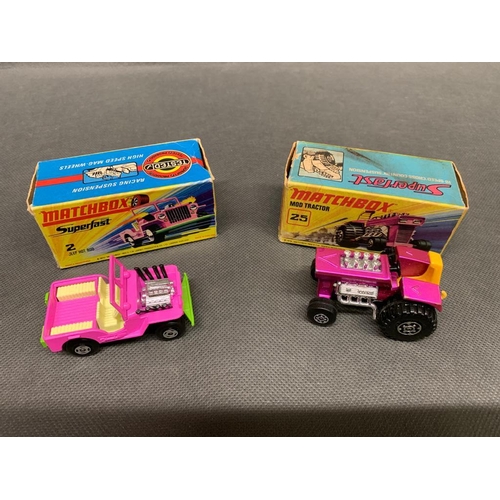 244 - 2 x matchbox cars a 1972 MOD Tractor and a 1971 2 jeep hot rod