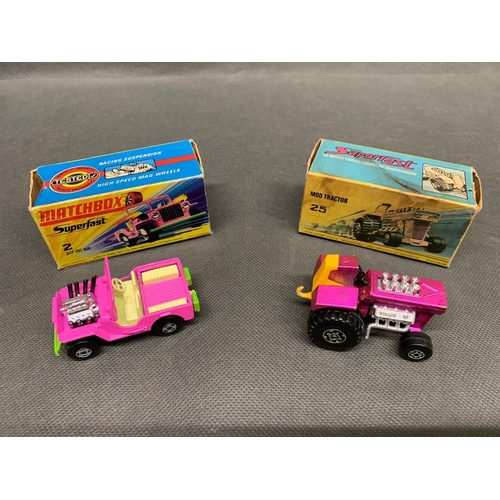 244 - 2 x matchbox cars a 1972 MOD Tractor and a 1971 2 jeep hot rod