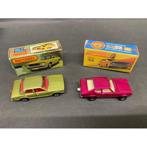 245 - 2 x matchbox cars, new 55 Ford Cortina and a new 54 Ford Capri