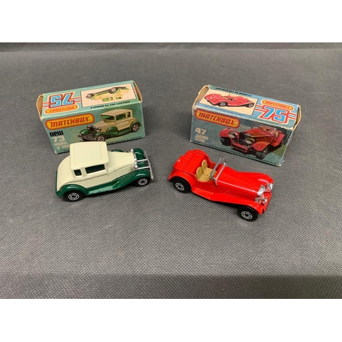 251 - 2 x matchbox cars, a new 73 model A Ford and a 47 jaguar ss100