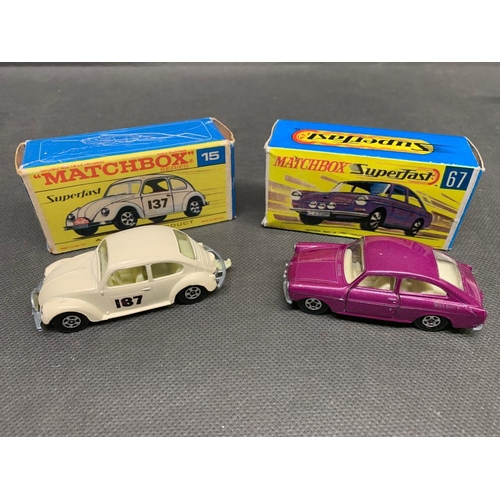 252 - 2 x matchbox cars, superfast 67 vw 1600tl and a 15 vw Beetle