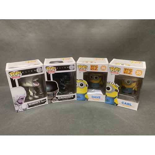 298 - 4 x Funko figures 2 Alien and 2 despicable me Nos 431 , 430 , 36 , and 35