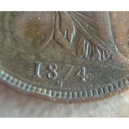 384 - A Heaton mint 1874 bun head penny