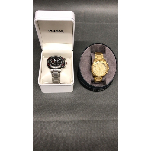 385 - A Citizen gold and Pulsar watch in presentation cases in presentation boxes