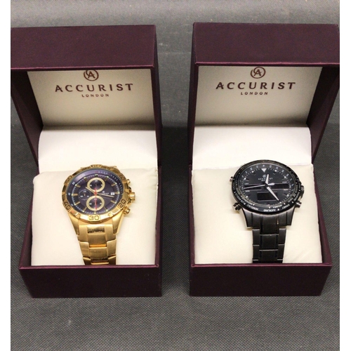 387 - 2 Accurist watches in gold and black in presentation boxes