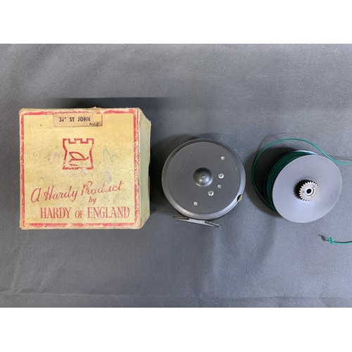 64 - Hardy The St John MK2 3 7/8 light salmon fly fishing reel. Comes with spare spool. Reel and spool ha... 