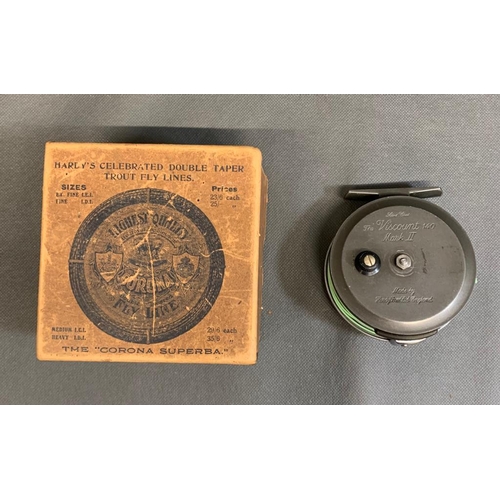 69 - Hardy. The Viscount 140 MK2 fly fishing reel in good clean condition with fly line comes with a vint... 