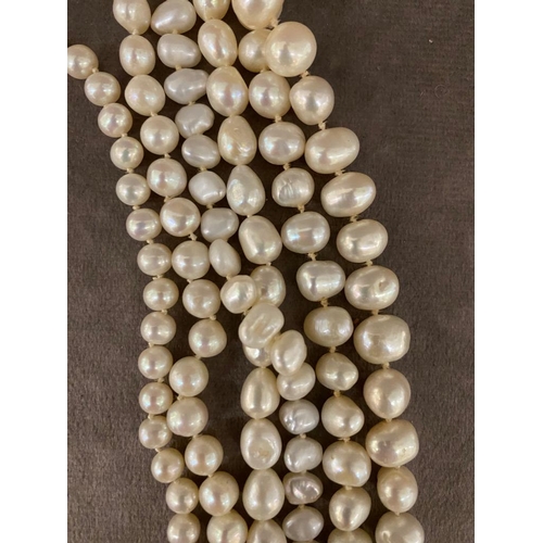 13 - A large antique 6 strand pearl necklace joined with a large 9ct gold clasp £1000-£1500