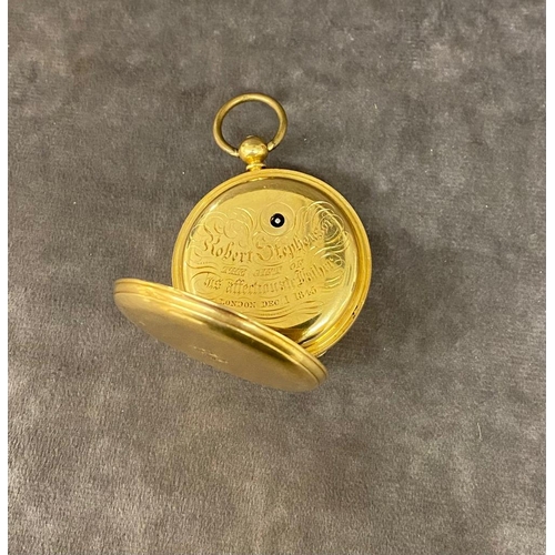 30 - A 19th century 18ct gold pocket watch, engraved Robert Stephenson , a gift of his affectionate fathe... 