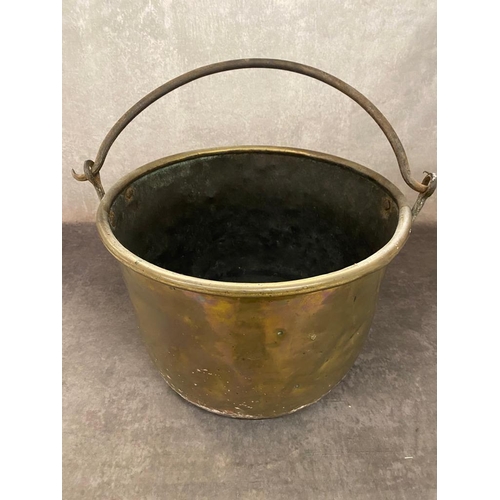 57 - A large antique brass log bucket 45 cm wide x 30 cm high